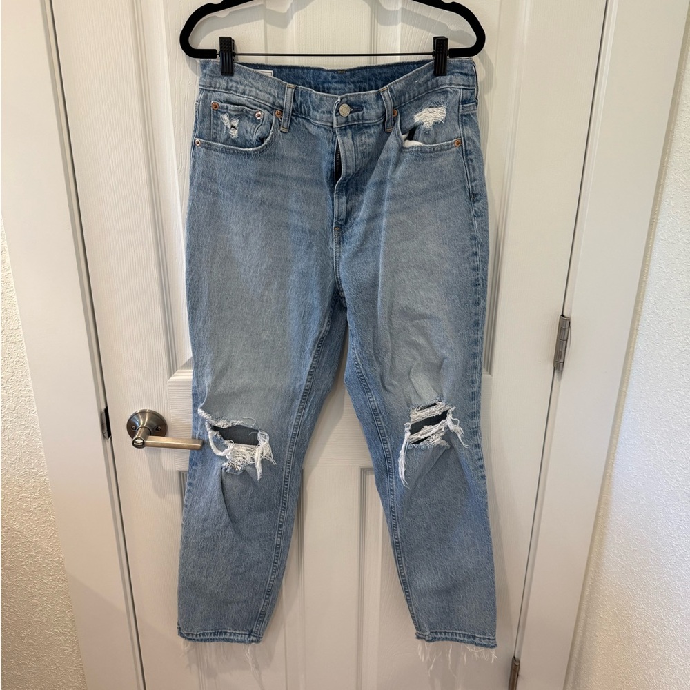 GAP Light Blue Distressed Straight Leg Jeans
